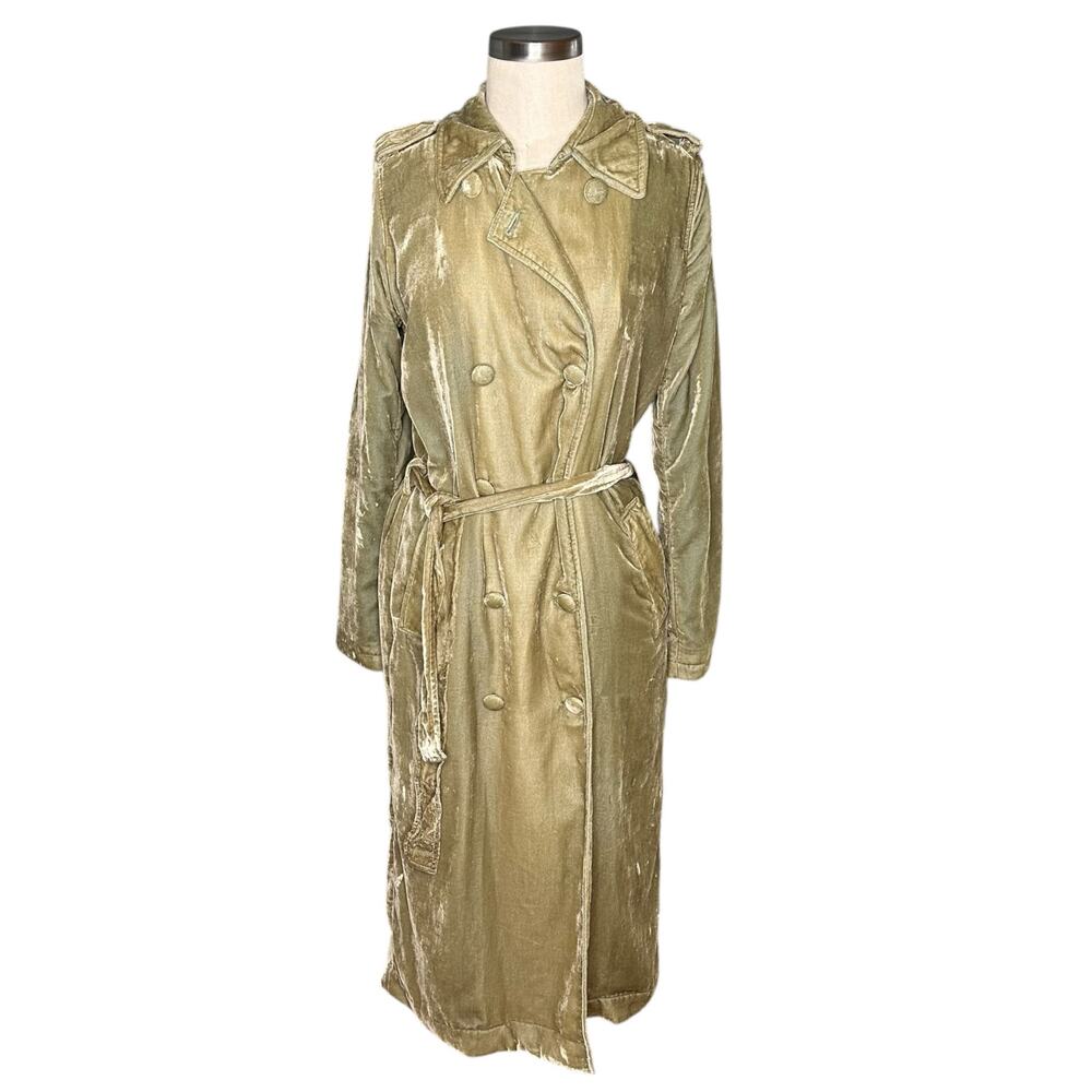 SCOTCH & SODA Very Very Velvet Green Belted Trench Coat Jacket Women's Size S